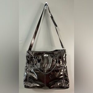 Emilie M Brown Simulated Leather Handbag Shiny Brown Color Purse Hobo Slouch